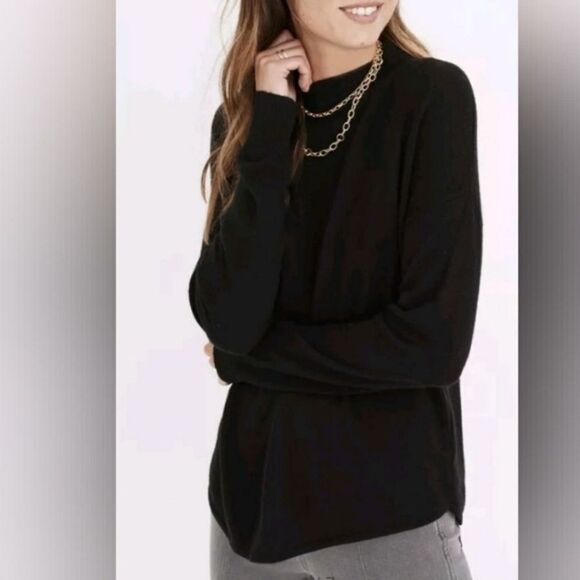 MADEWELL ASHBURY SZ M TRUE BLACK MOCK NECK WOOL ALPACA ESSENTIAL WOMEN’S SWEATER - Picture 1 of 9